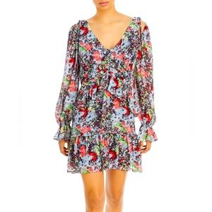 BNWT Cinq à Sept Lewis Floral Georgette Mini Dress - Sz 8 Powder Blue Mu…